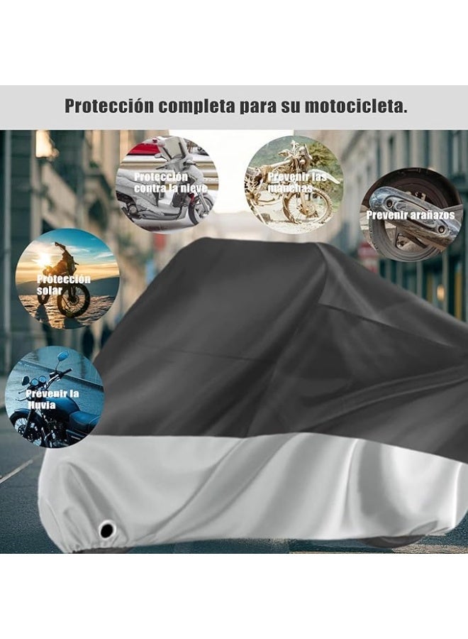 غطاء دراجة نارية مقاوم للماء، غطاء للدراجة النارية يحمي من الأشعة فوق البنفسجية والغبار والمطر والطقس، واقٍ خارجي للدراجة النارية مع فتحتين للقفل، مقاس XL فضى و أسود - Image 3